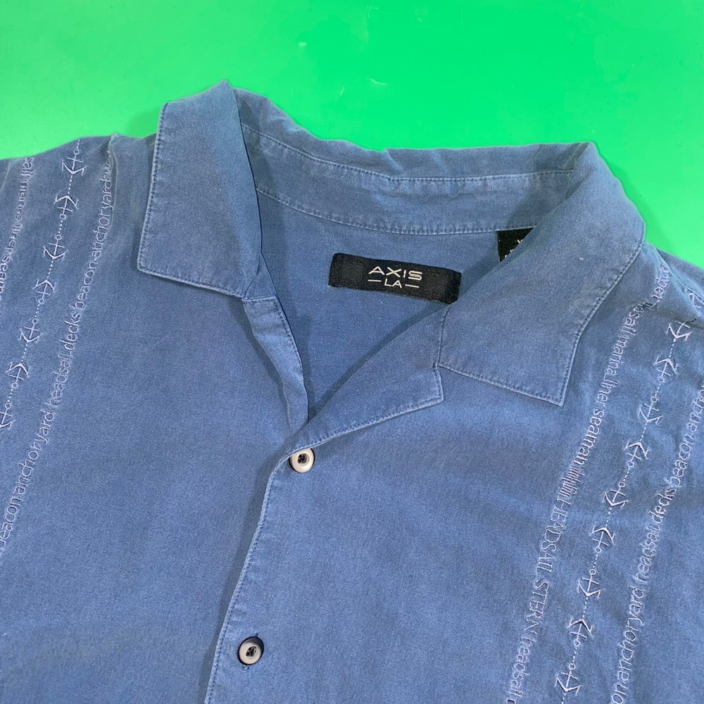 AXIS LA Men's Blue Silk Nautical Anchor Button Up‎ Shirt XL